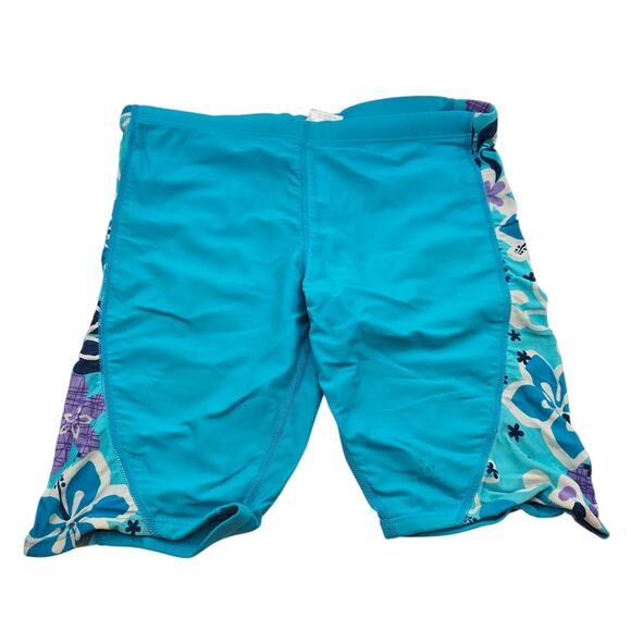 Tuga Kids Sz 6/7 Swimsuit Bottom Jammer Bright Blue Floral - Picture 1 of 4